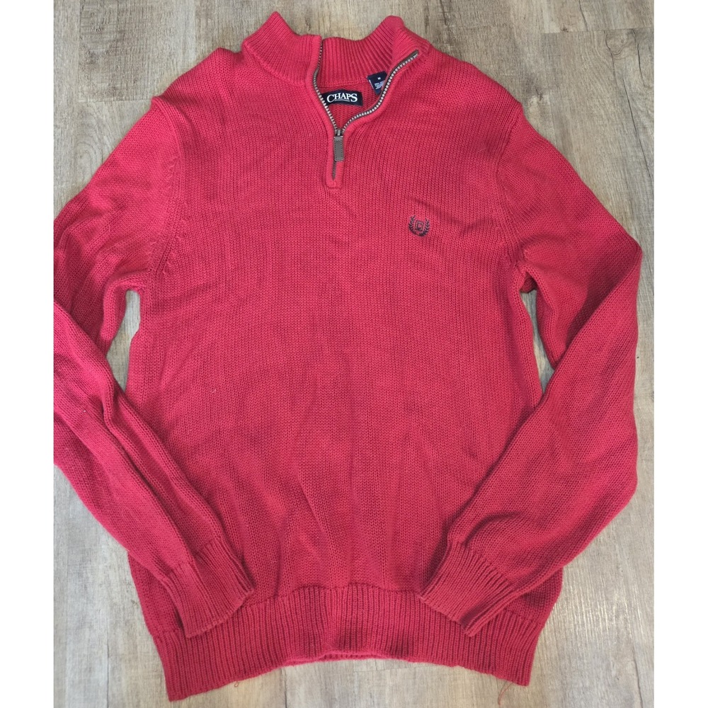 Chaps‎ Men's Heavy Knit 100% Cotton 1/4 Zip Mock Neck Red Sweater Size M